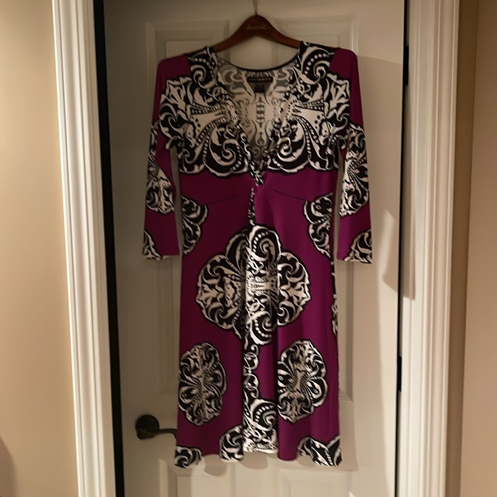 Evan Picone Purple and Black Patterned Dress